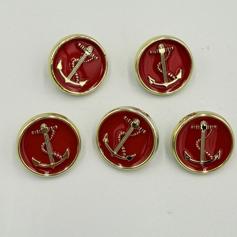 5 Red Gold Anchor Shank Buttons 7/8" Nautical Sailor Blazer Sewing Craft Lot - Picture 2 of 4
